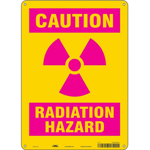 Radiation Safety Sign, 14 in H, 10 in W, Aluminum, Vertical Rectangle, 452A06