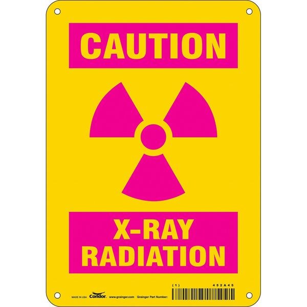 Radiation Sign, 10 in H, 7 in W, Aluminum, Horizontal Rectangle, 452A45