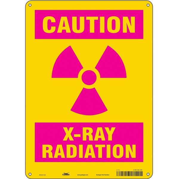 Radiation Sign, 14 in H, 10 in W, Aluminum, Vertical Rectangle, 452A46