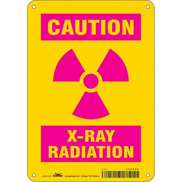Radiation Sign, 10 in H, 7 in W, Vinyl, Horizontal Rectangle, 452A49