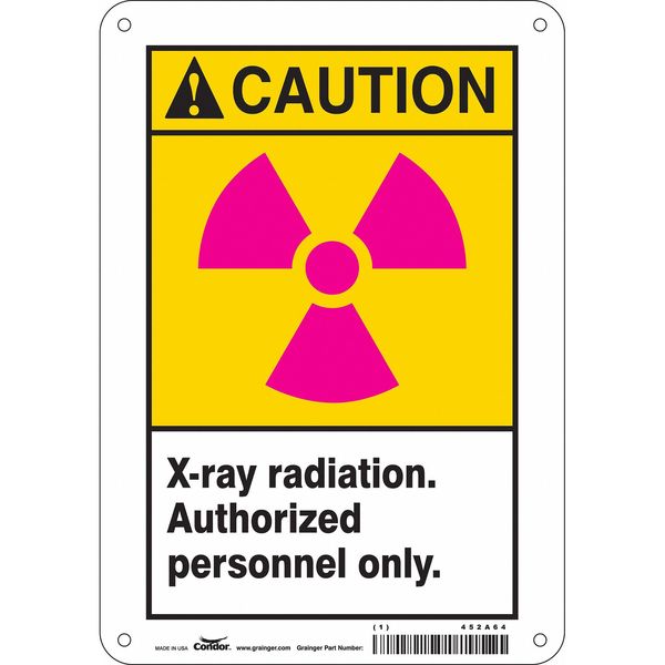 Radiation Sign, 10 in H, 7 in W, Aluminum, Horizontal Rectangle, 452A64