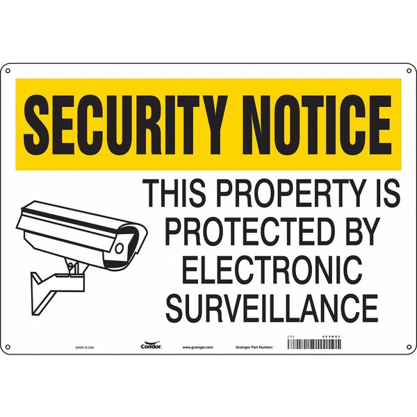 Security Sign, 14 in H, 20 in W, Aluminum, Horizontal Rectangle, English, 453N91
