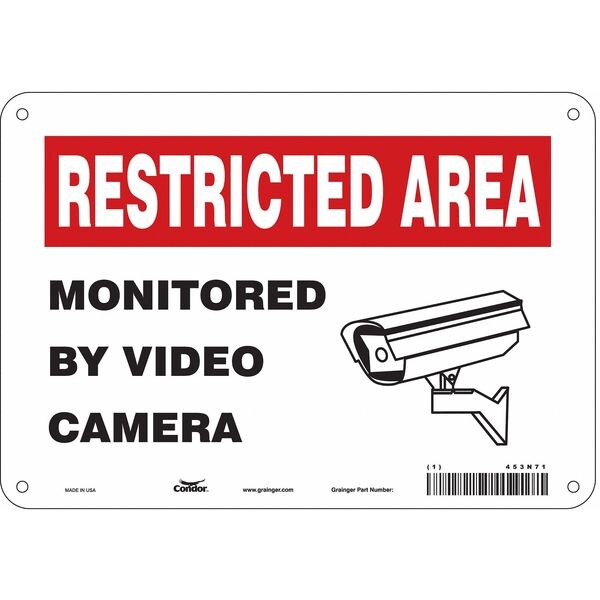 Security Sign, 7 in H, 10 in W, Aluminum, Vertical Rectangle, English, 453N71