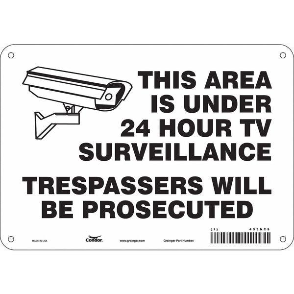 Security Sign, 7 in H, 10 in W, Aluminum, Vertical Rectangle, English, 453N29