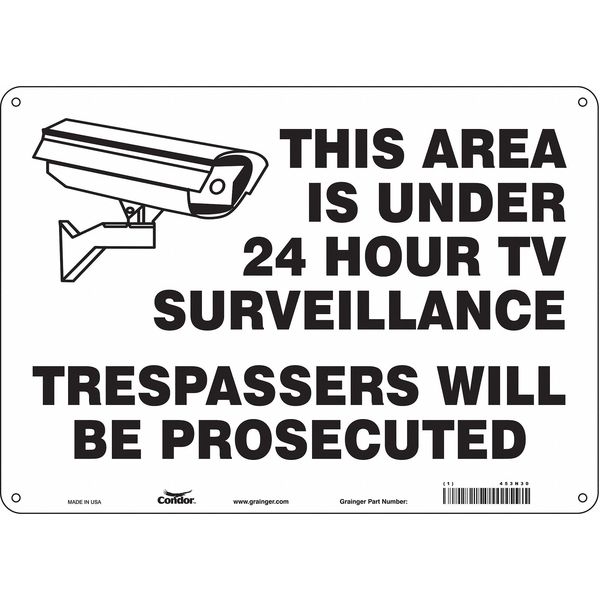 Security Sign, 10 in H, 14 in W, Aluminum, Horizontal Rectangle, English, 453N30