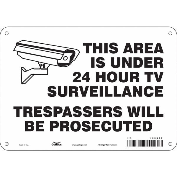 Security Sign, 7 in H, 10 in W, Polyethylene, Vertical Rectangle, English, 453N33