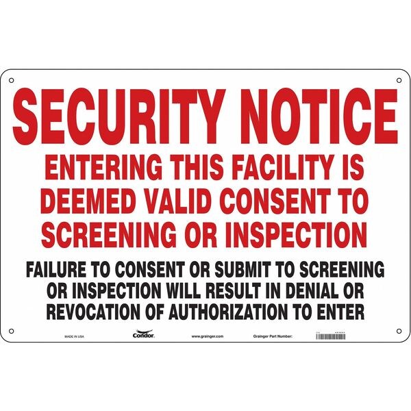 Security Sign, 24 in Height, 36 in Width, Aluminum, Horizontal Rectangle, English