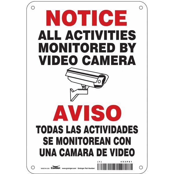Security Sign, 10 in H, 7 in W, Aluminum, Horizontal Rectangle, English, 453P81