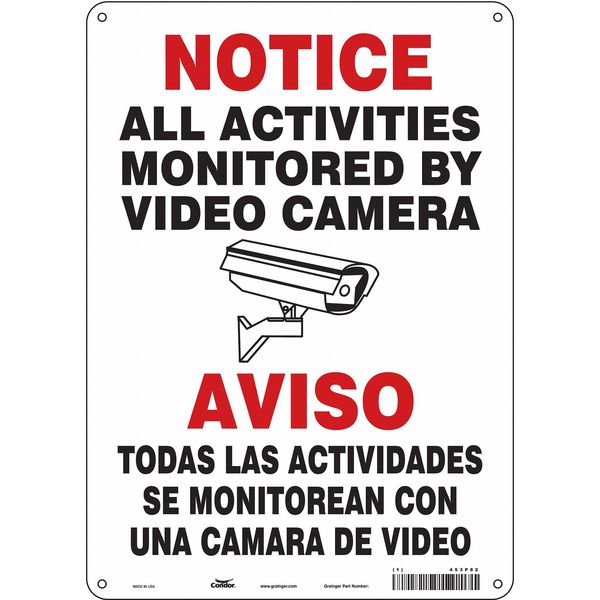 Security Sign, 14 in H, 10 in W, Aluminum, Vertical Rectangle, English, 453P82