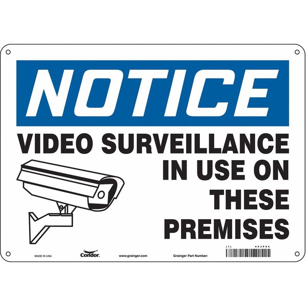 Security Sign, 10 in H, 14 in W, Aluminum, Horizontal Rectangle, English, 453P94