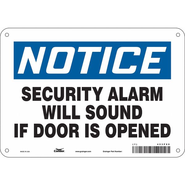 Security Sign, 7 in H, 10 in W, Aluminum, Vertical Rectangle, English, 453P99