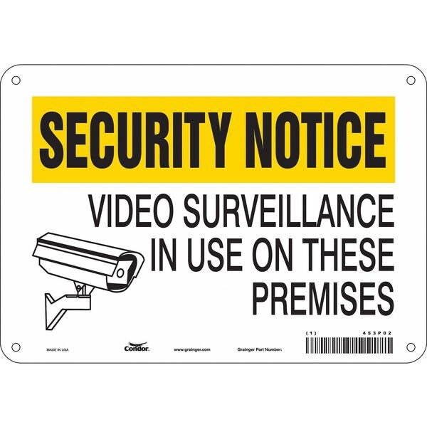 Security Sign, 7 in H, 10 in W, Aluminum, Vertical Rectangle, English, 453P02