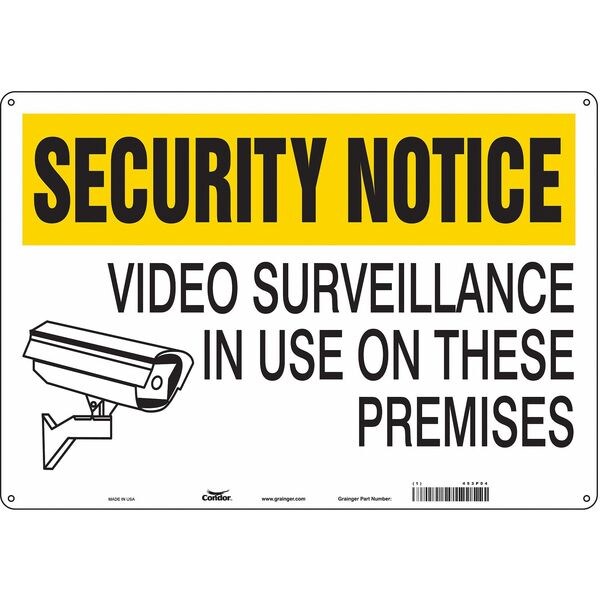 Security Sign, 14 in H, 20 in W, Aluminum, Horizontal Rectangle, English, 453P04
