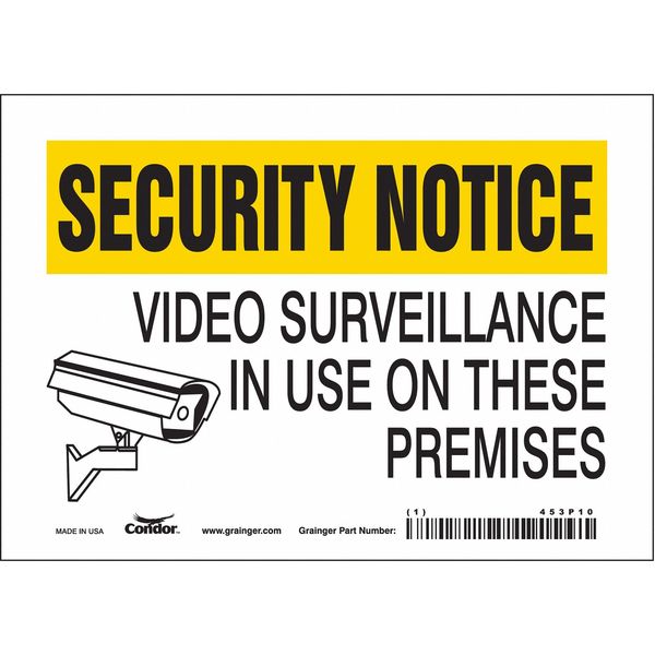 Security Sign, 5 in H, 7 in W, Vinyl, Horizontal Rectangle, English, 453P10