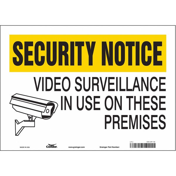 Security Sign, 10 in H, 14 in W, Vinyl, Horizontal Rectangle, English, 453P12