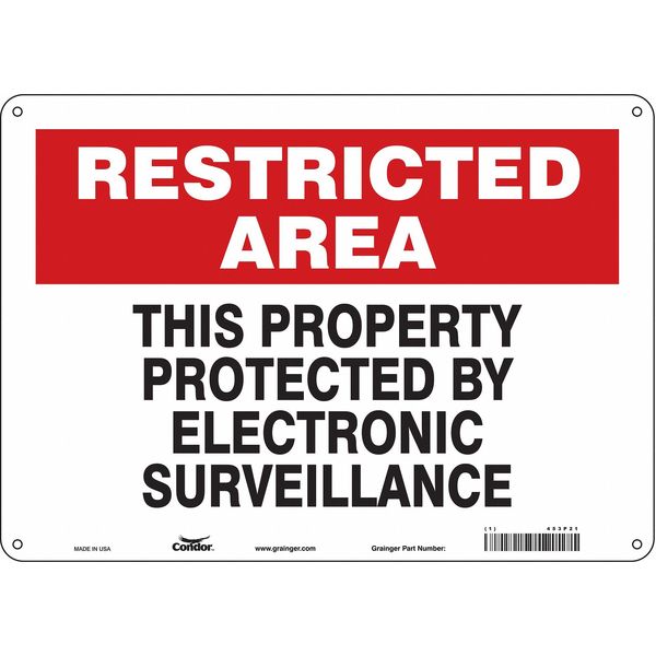 Security Sign, 10 in H, 14 in W, Aluminum, Horizontal Rectangle, English, 453P21