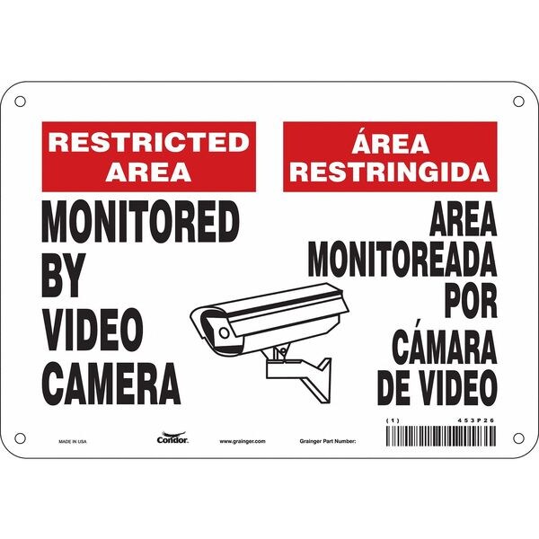 Security Sign, 7 in Height, 10 in Width, Aluminum, Vertical Rectangle, English, Spanish