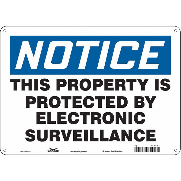 Security Sign, 10 in H, 14 in W, Aluminum, Horizontal Rectangle, English, 453P67