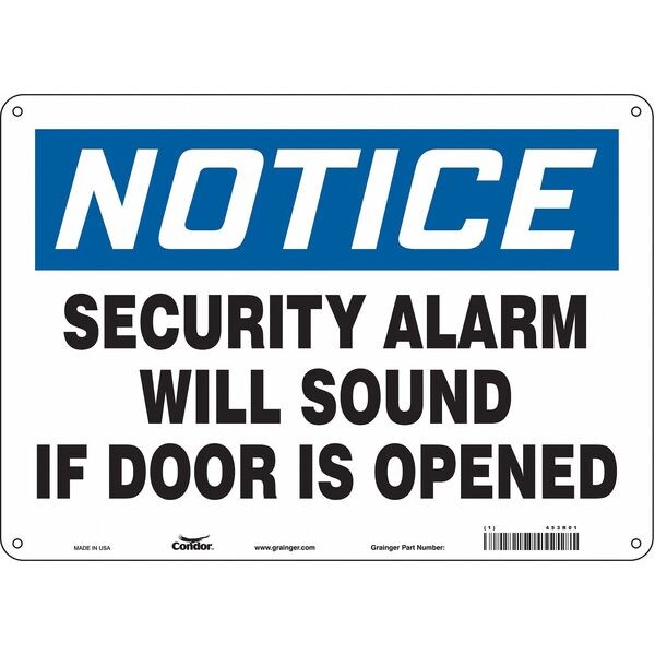 Security Sign, 10 in H, 14 in W, Aluminum, Horizontal Rectangle, English, 453R01