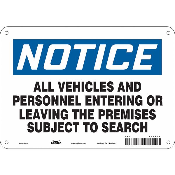 Security Sign, 7 in H, 10 in W, Aluminum, Vertical Rectangle, English, 453R18