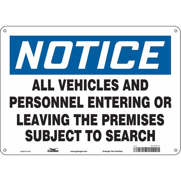 Security Sign, 10 in H, 14 in W, Aluminum, Horizontal Rectangle, English, 453R19