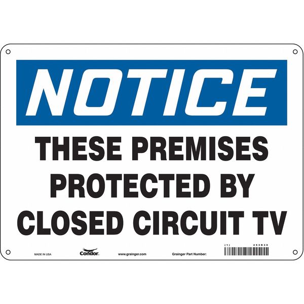 Security Sign, 10 in H, 14 in W, Aluminum, Horizontal Rectangle, English, 453R30
