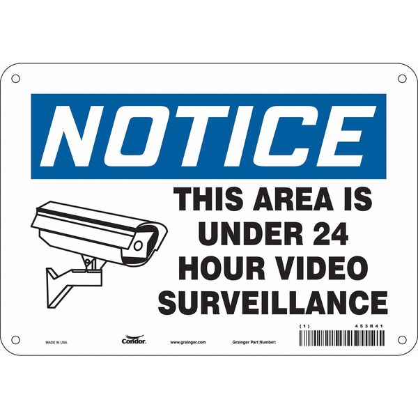 Security Sign, 7 in H, 10 in W, Aluminum, Vertical Rectangle, English, 453R41
