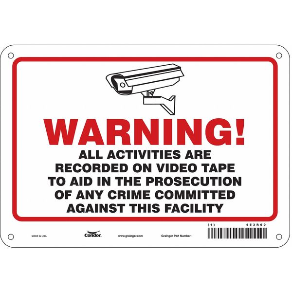 Security Sign, 7 in H, 10 in W, Aluminum, Vertical Rectangle, English, 453R60