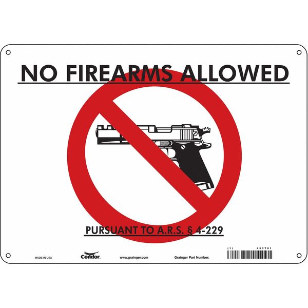 No Concealed Weapons Sign, 10 in Height, 14 in Width, Aluminum, Horizontal Rectangle, English