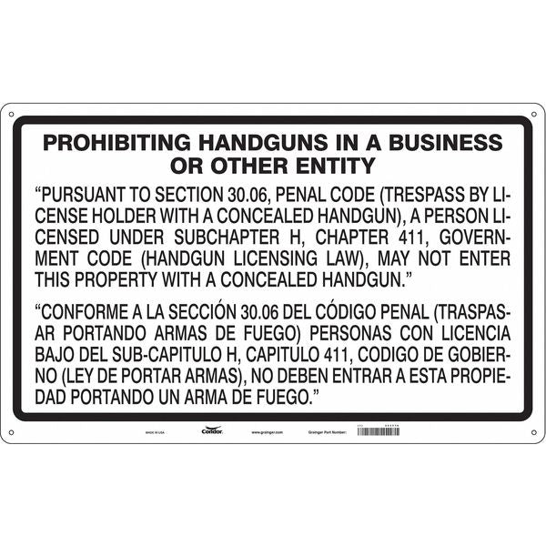 No Concealed Weapons Sign, 30 in Height, 48 in Width, Aluminum, Horizontal Rectangle