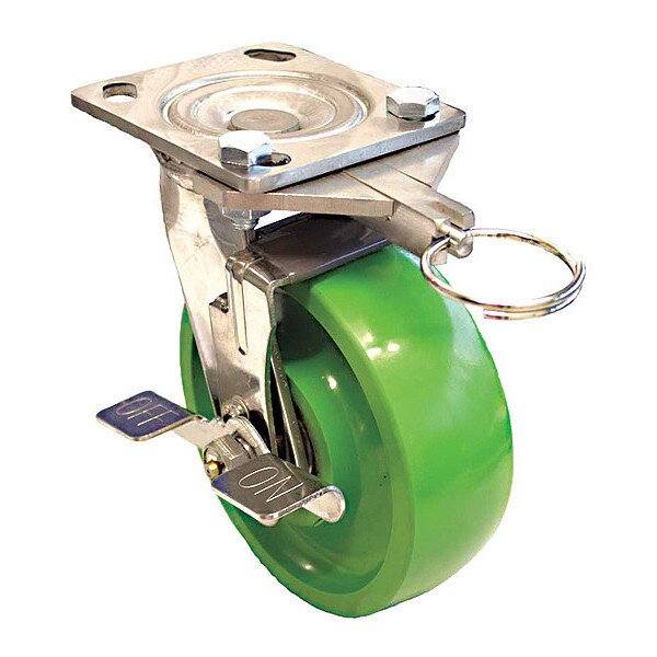Plate Caster, 1000 lb. Load, Green Wheel