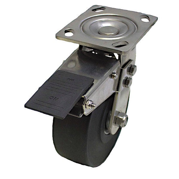 Plate Caster, 880 lb. Load, Black Wheel