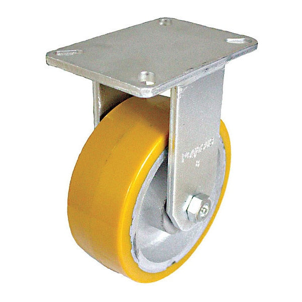 Plate Caster, 3000 lb. Load, Yellow Wheel
