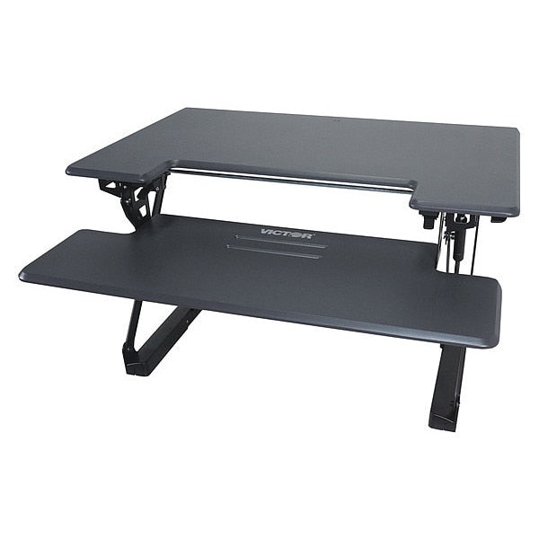 Height Adjustable Standing Desk with Keyboard Tray, 23 in D, 36 in W, Charcoal Gray, Black