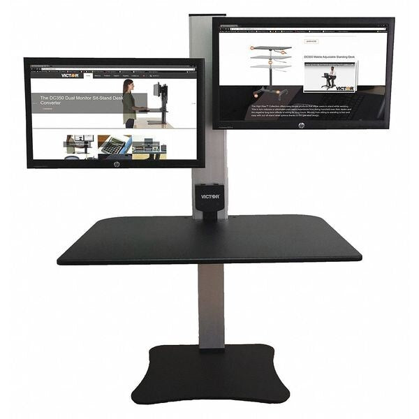 Electric Dual Monitor Standing Desk, 23 in D, 28 in W, Black, Aluminum
