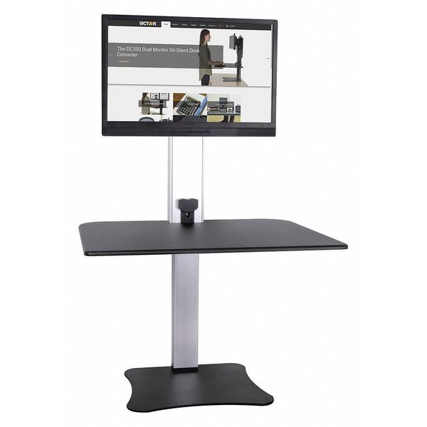Electric Single Monitor Standing Desk, 23 in D, 28 in W, Yes H, Black, Aluminum