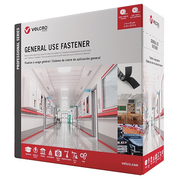 Reclosable Fastener, Acrylic Adhesive, 75 ft, 2 in Wd, White