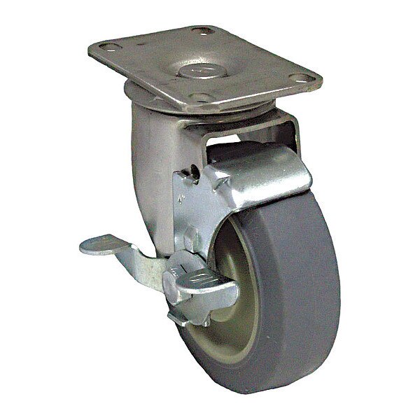 Plate Caster, 325 lb. Load, Gray Wheel