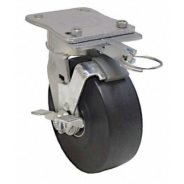 Plate Caster, 1760 lb. Load, Black Wheel