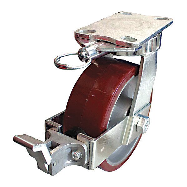 Plate Caster, 2550 lb. Load, Red Wheel