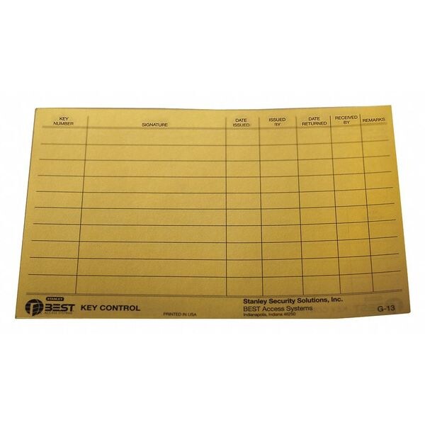Key Authorization Card, Paper, For Keys