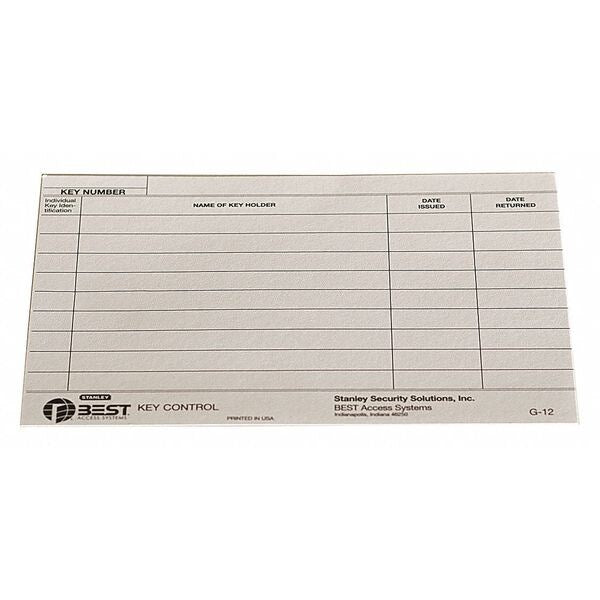 Key Authorization Card, Paper, For Keys