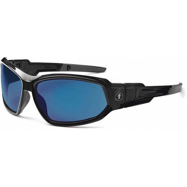 Safety Glasses, Traditional Blue Mirror PC Decenter Lens, Scratch-Resistant