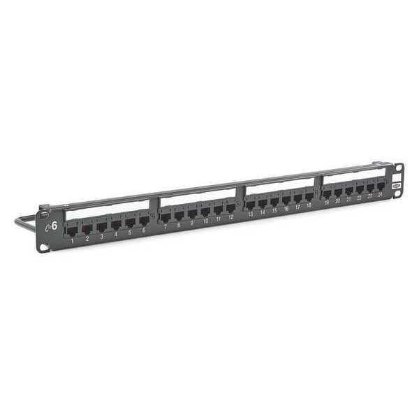 Hubbell Patch Panels, Cat6, 24-Port, UniversalWiring - 24 Port(s) - 24 x RJ-45 - 1U High - Black - Rack-mountable