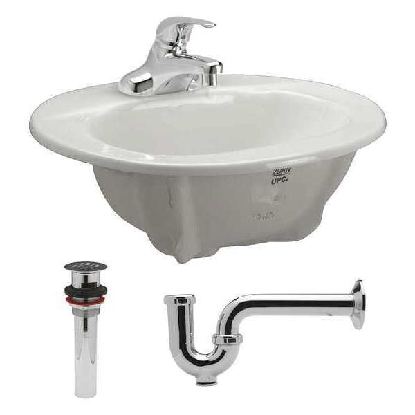 Drop In Mount, 1 Hole, Manual, White, Lavatory Sink