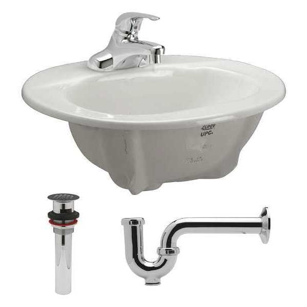 Vitreous China Lavatory Sink With Faucet, Drop In, Bowl Size 8-7/8