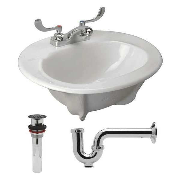 Drop In Mount, 3 Hole, Manual, White, Lavatory Sink