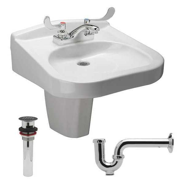 Wall Mount, 3 Hole, Dual Handle, White, Lavatory Sink