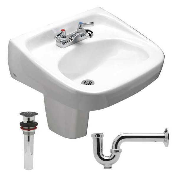 Wall Mount, 3 Hole, Dual Handle, White, Lavatory Sink