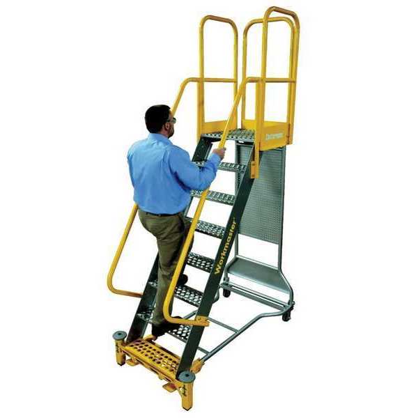 102 in H Steel Rolling Ladder, 6 Steps